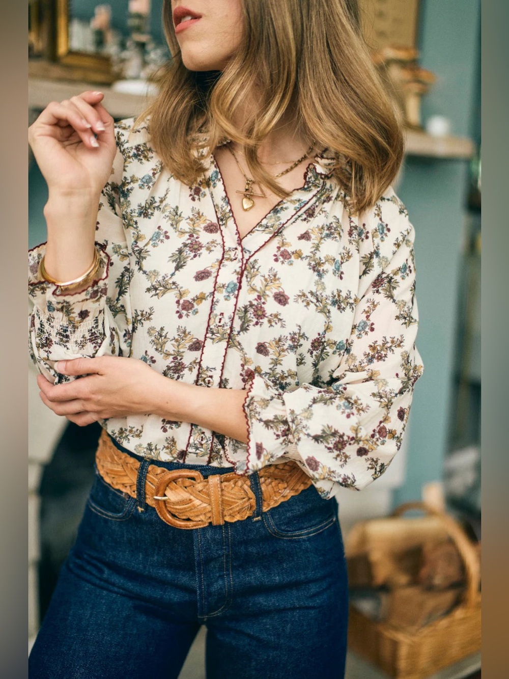 Baybala Harper Top Harvest Toile Floral Blouse Size L Like New - Picture 2 of 5